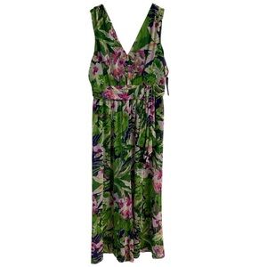 New York and Company Floral‎ Green Tropical Jumpsuit Vacation Cruise Party Large